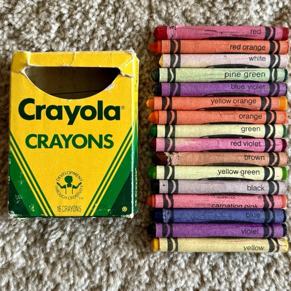 Crayola Crayon 16 Ct Box‎ 1988 Binney & Smith Vtg Used Pine Green HTF Retired